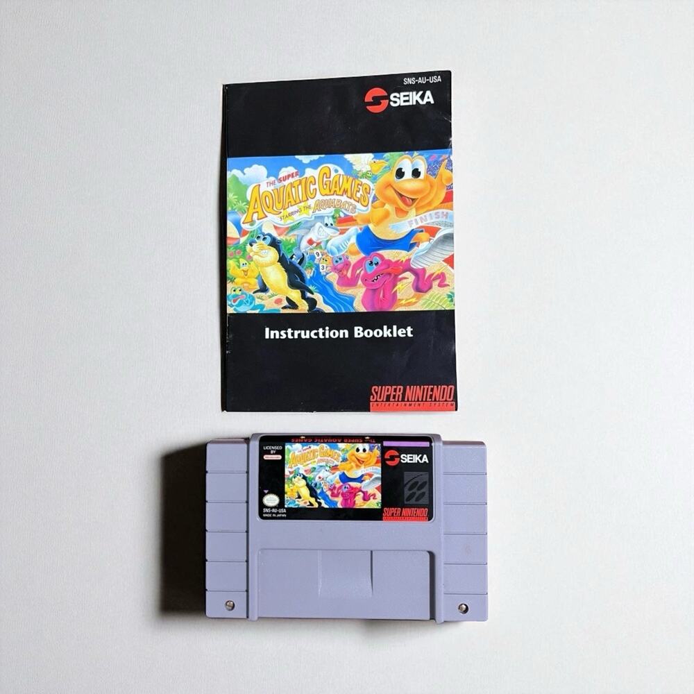 Super Aquatic Games Aquabats (Super Nintendo 1993) Authentic w/ Instruction Book